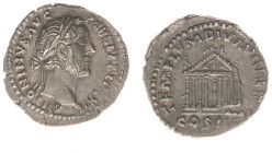 Roman Imperial Coinage - Antoninus Pius (138-161) - AR Denarius (Rome AD 158-159, 3.31 g) - ANTONINVS AVG PIVS PP TRP XXII Laureate head right / TEMPL...