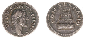 Roman Imperial Coinage - Antoninus Pius (138-161) - AR Denarius (Rome AD 161, 3.32 g) - DIVVS ANTONINVS Bare head right / CONSECRATIO Pyre of four tie...