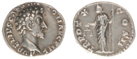 Roman Imperial Coinage - Marcus Aurelius (161-180) - AR Denarius (Rome AD 155-156, 3.16 g) - AVRELIVS CAES ANTON AVG PII F Bare head right / TR POT X ...