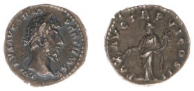 Roman Imperial Coinage - Lucius Verus (161-169) - AR Denarius (Rome AD 166, 3.38 g) - L VERVS AVG ARM PARTH MAX Laureate head right / TR P VI IMP IIII...