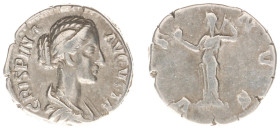Roman Imperial Coinage - Crispina - AR Denarius (Rome AD 180/2, 3.20 g) - Draped bust right, hair bound up / VENVS Venus standing left holding apple a...