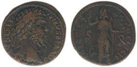 Roman Imperial Coinage - Septimius Severus (193-211) - Pisidia / Antiochia - AE30 (21.68 g) - Laureate head right / Mên standing to right with foot on...