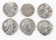 Ancient coins in lots - Greek / Hellenistic coinage - An interesting lot Ptolemaic AR Tetradrachms: Ptolemy I (2x), Ptolemy II, Ptolemy X Philadelphos...