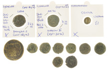 Ancient coins in lots - Greek / Hellenistic coinage - A lot with various Greek coins, ca. 10 pieces, bronze, added 2 replica's (Ptolemaic AE and triob...