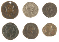 Ancient coins in lots - Roman coinage - A small lot Roman coins: an Antiochian Tetradrachm of Caracalla, an As of Caracalla (worn), an As of Severus A...