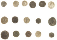Ancient coins in lots - Roman coinage - A small collection of Roman coins including 5 Denarii (ao. Sev. Alexander, Sept. Severus, Hadrianus, Geta), 5 ...