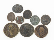 Ancient coins in lots - Roman coinage - A small lot ancient mainly Roman bronzes including a Sestertius of Hadrianus (SALVS), an AE As of Augustus (al...