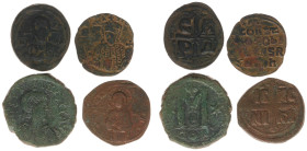 Ancient coins in lots - Byzantine coinage - Small lot Byzantine bronzes, 4 pieces, several rulers and grades, for study