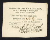 Banknotes Netherlands - Assignaten - Enkhuizen, Stedelijk recepis van 6¾ stuivers 1795 - printed in black (Pick B41, Kolsky 85, PL390.2b) – handwritte...