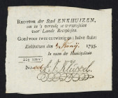 Banknotes Netherlands - Assignaten - Enkhuizen, Stedelijk recepis van 22½ stuivers 1795 - printed in black (Pick B42, Kolsky 86 / PL390.3.b) – handwri...