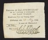 Banknotes Netherlands - Assignaten - Enkhuizen, Stedelijk recepis van 45 stuivers 1795 - printed in black (Pick B43, Kolsky 87 / PL390.4.a) – handwrit...