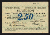 Banknotes Netherlands - 2½ Gulden 1914 Zilverbon (Mev. 10-1b / AV 8.1b) - serie 19 - paperclip markings & brown spots - aUNC.