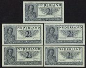 Banknotes Netherlands - 2½ Gulden 1949 Queen Juliana (Mev. 16-1b / AV 14.1a) - Total 5 pcs. in UNC
