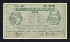 Banknotes Netherlands - 5 Gulden 1944 Zilverbon (Mev. 22-1b / PL21a2) - a.UNC