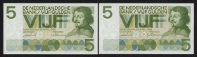 Banknotes Netherlands - 5 Gulden 1966 Vondel I (Mev. 23-1a / AV 18.1a) - Total 2 pcs. in UNC
