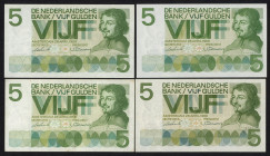 Banknotes Netherlands - 5 Gulden 1966 Vondel I Mev. 23-1a (5), 23-1b: 2 XA, 1 XJ (2) + AV 18.2a: 4 ZZ (1) - Total 8 pcs. among which UNC