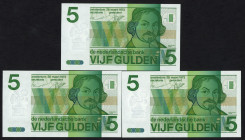 Banknotes Netherlands - 5 Gulden 1973 Vondel II (Mev. 24-1 / AV 19.1b.2) - consecutive nrs. - Total 7 pcs. in UNC