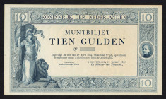 Banknotes Netherlands - 10 Gulden 1897 Convertible treasury note blue PROOF (cf. Mev. 34 / cf. AV 24 / PL29.p1 / cf. Pick 2) - uniface - w/o sign. and...