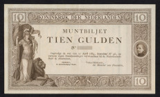 Banknotes Netherlands - 10 Gulden 1897 Convertible treasury note brown PROOF (cf. Mev. 34 / cf. AV 24 / PL -, cf. PL29.p2 variety / cf. Pick 2) - VARI...