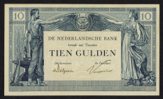 Banknotes Netherlands - 10 Gulden 1921 Arbeid en Welvaart II (Mev. 38-1b / AV 27.1b.1.2 / PL34.b2 / Pick 35) - 30 augustus 1921 - paper with glue # BE...