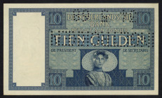 Banknotes Netherlands - 10 Gulden 1924 Zeeuws Meisje SPECIMEN (Mev. 39 / AV 28S.2 / PL35.s3 / P. 43s) with perforations "INGETROKKEN" (withdrawn) and ...