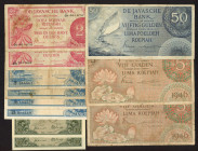 Banknotes Netherlands Oversea - Nederlands-Indië - 2x 5 Gulden 1946 (P. 88), 50 Gulden 1946 (P. 93), 4x 1 Gulden 1948 (P. 98), 2x 2½ Gulden 1948 (P. 9...