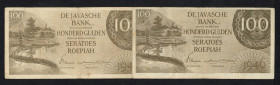 Banknotes Netherlands Oversea - Nederlands-Indië - 100 Gulden 1946 (P. 94 / PLNI29A.5b) - Totaal 2 stuks in F/VF