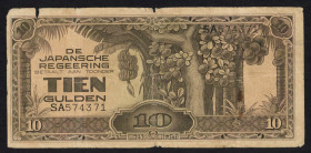 Banknotes Netherlands Oversea - Nederlands-Indië - Jap. occupation - 10 Gulden ND (1942-1945) Block SA #574371 (P. 125a) - several tears - Good