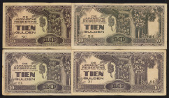 Banknotes Netherlands Oversea - Nederlands-Indië - Jap. Occupation WW II - 10 Gulden ND (1942) Block SC, SH, SI, SL (P. 125b-c / PLNI25.7b1-b2) - Tota...