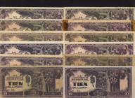 Banknotes Netherlands Oversea - Nederlands-Indië - 10 Gulden ND (1942-1945) Block SI-SL without serial# (P. 125c) - Total 12 pieces - average VF