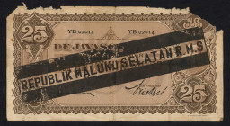 Banknotes Netherlands Oversea - Nederlands-Indië - 25 Gulden 1930 J.P. Coen (P. 71c) with bar type ovpt. Republik Maluku Selatan RMS (P. S531 / ON 103...