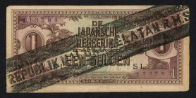 Banknotes Netherlands Oversea - Nederlands-Indië - 1 Gulden ND (1942) Block SI (P. 123c) with bar type ovpt. Republik Maluku Selatan RMS (P. S531 / ON...