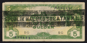 Banknotes Netherlands Oversea - Nederlands-Indië - 5 Gulden ND (1942) Block SG (P. 124c) with bar type ovpt. Republik Maluku Selatan RMS (P. S531 / ON...