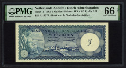 Banknotes Netherlands Oversea - Nederlandse Antillen - 5 Gulden 2.1.1962 Willemstad (P. 1b / PLNA16.1b) - PMG Gem. UNC 66 EPQ