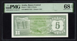 Banknotes Netherlands Oversea - Aruba - 5 Florin 1.1.1986 (P. 1) - PMG Superb Gem. UNC 68 EPQ