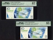 Banknotes Netherlands Oversea - Aruba - 10 Florin 2003 (P. 16a) - PMG Gem. UNC 65 EPQ + 10 Florin 2008 (P. 16b) - PMG Superb Gem. UNC 67 EPQ - total 2...