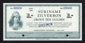 Banknotes Netherlands Oversea - Suriname - 1 Gulden 1947 Zilverbon/Treasury note SPECIMEN diagonally in blue + 2 punch holes (P. 105s2 / PL12.2.s3 / V...