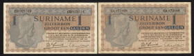Banknotes Netherlands Oversea - Suriname - 1 Gulden 1.5.1956 Mercury (P. 108b) - Total 2 pcs. in F-F/VF