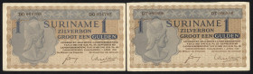 Banknotes Netherlands Oversea - Suriname - 1 Gulden Zilverbon 1.4.1960 Mercury (P. 108b) - Total 2 pcs. in VF