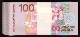 Banknotes Netherlands Oversea - Suriname - 100 Gulden 1.1.2000 (P. 149 / PLSD22.4a) - bundle of 100 pcs. consecutive nrs. - a.UNC/UNC