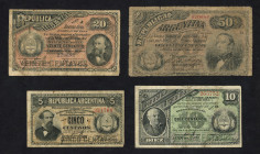 World Banknotes - Argentina - 5, 10, 20 + 50 Centavos 4.10.1883 (P. 5-6-7-8) - Total 4 pcs - average G/F..