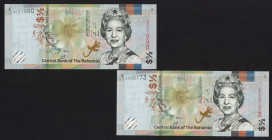 World Banknotes - Bahamas - Central Bank - ½ Dollar 2019 Queen Elizabeth II (P. 76Aa) + ½ Dollars 2019 Queen Elizabeth II Replacement (P. 76Ar) - seri...