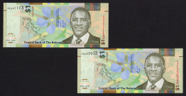 World Banknotes - Bahamas - Central Bank - 1 Dollar 2019 Lynden Pindling (P. 77a) + Replacement - serial no. Z0005032 (P. 77ar) - UNC - Total 2 pcs.