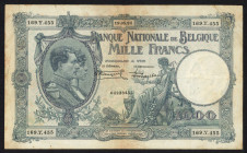 World Banknotes - Belgium - 1000 Francs 13.04.1927 Albert & Elisabeth (P. 96) - F/VF