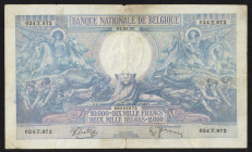 World Banknotes - Belgium - 10.000 Francs = 2000 Belgas 04.3.1938 - Blue on pink underprint (P. 105) - small tears - Fine