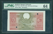 World Banknotes - Belgium - 100 Francs-20 Belgas 1.2.1943 Remainder (P. 123r) - no sign. / no series - 2 cancellation punch holes - UNC - in PMG Choic...