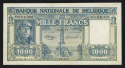 World Banknotes - Belgium - 1000 Francs 26.12.1944 King Albert with steel helmet (P. 128b) - a.XF