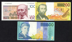 World Banknotes - Belgium - 100 + 200 + 500 Francs ND (1978-1996-1998) (P. 142-148-149) - Total 3 pcs. - UNC.