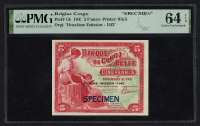 World Banknotes - Belgian Congo - 5 Francs 10.6.1942 Specimen, 2nd edition (P. 13s) - PMG Choice UUNC 64 EPQ.