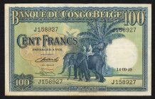 World Banknotes - Belgian Congo - 100 Francs 14.09.1949 Elephant (P. 17f) - aVF